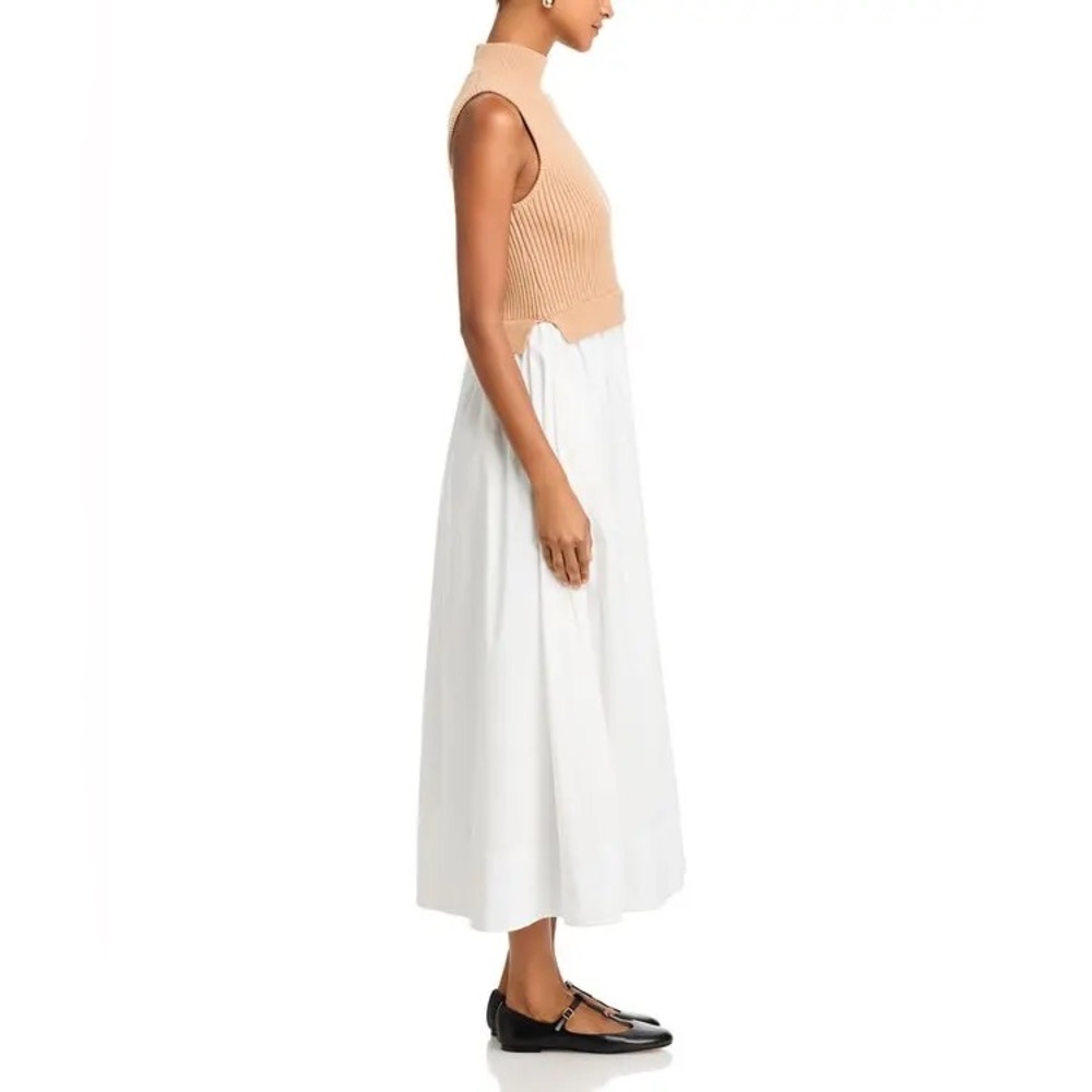 NWT ENGLISH FACTORY Mixed Media Turtleneck Tan/White Midi Dress Sz Large - Picture 12 of 13